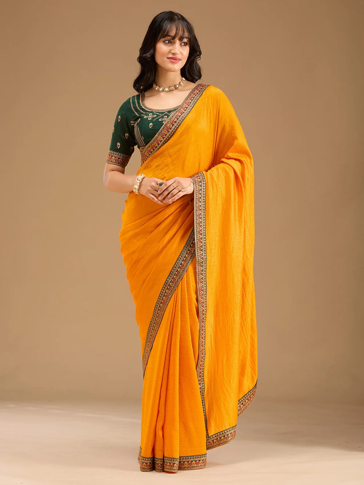 Mustard Gold Zariwork Soft Raw Silk Saree