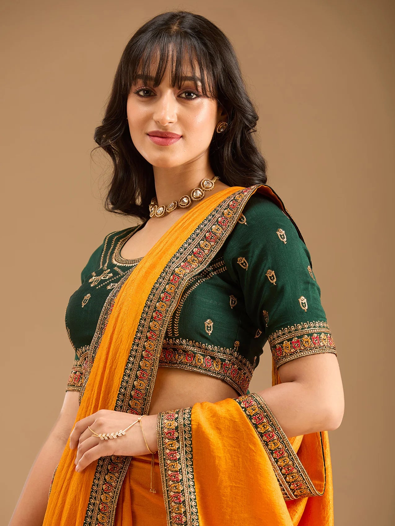 Mustard Gold Zariwork Soft Raw Silk Saree