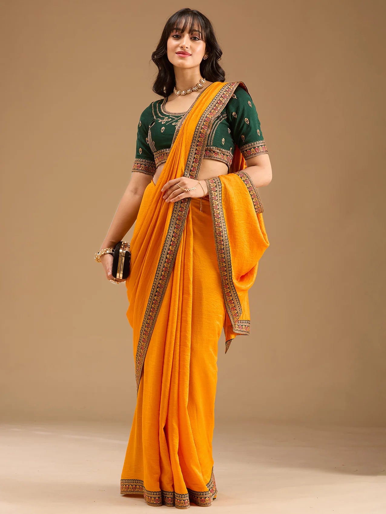 Mustard Gold Zariwork Soft Raw Silk Saree