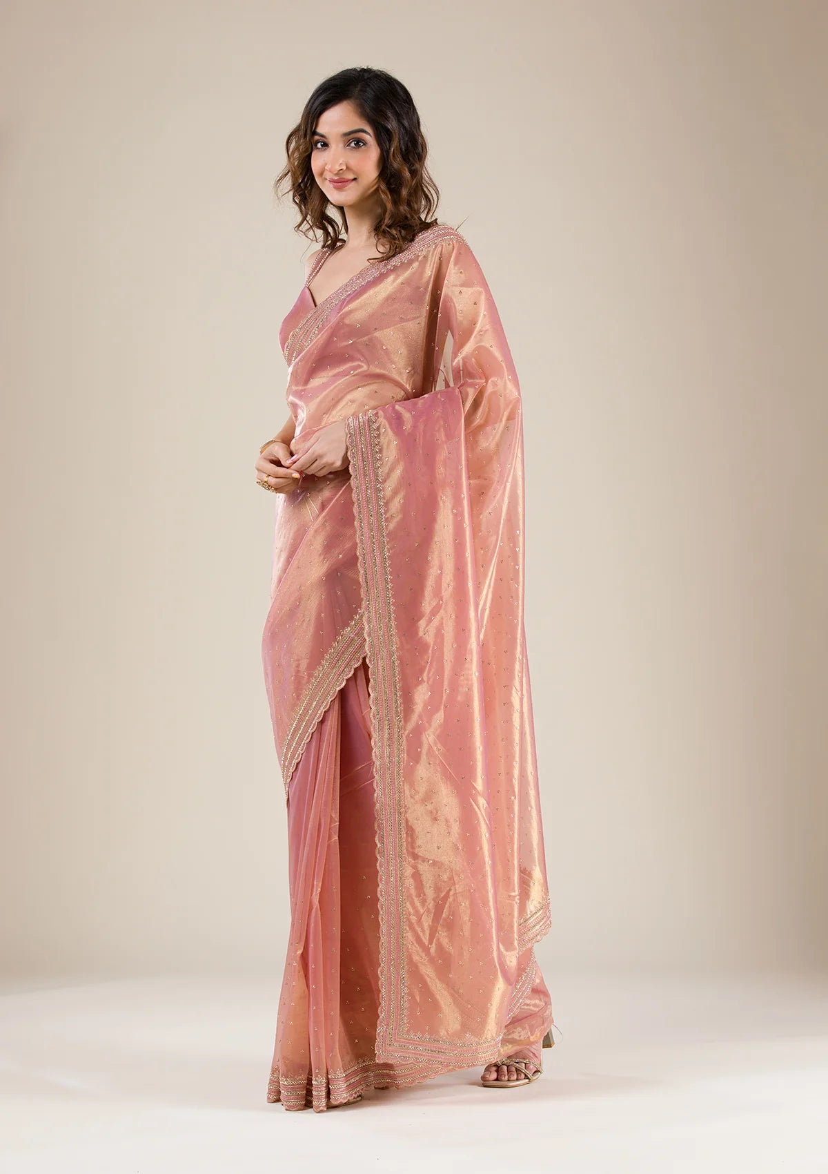 Onion Pink Zariwork Tissue Saree