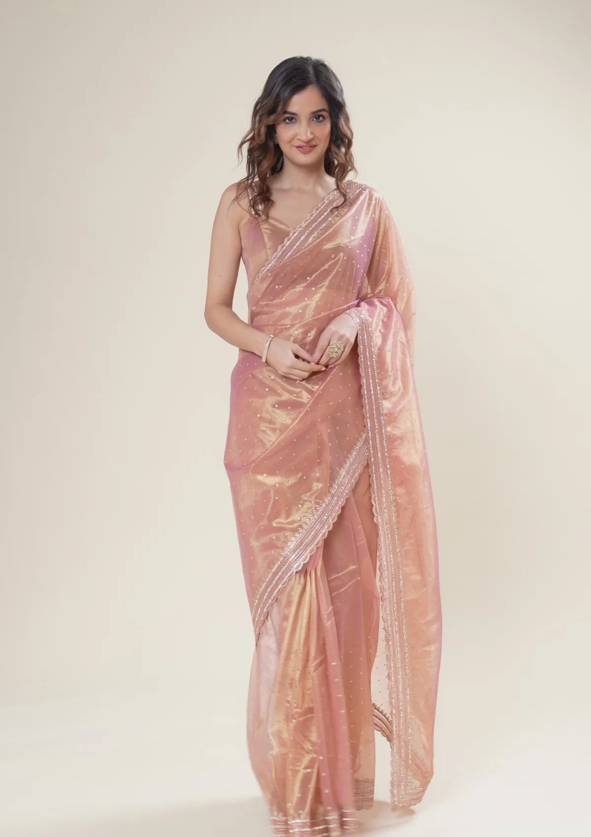 Onion Pink Zariwork Tissue Saree